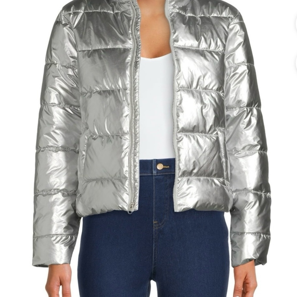 Time and Tru lightweight puffer jacket, silver